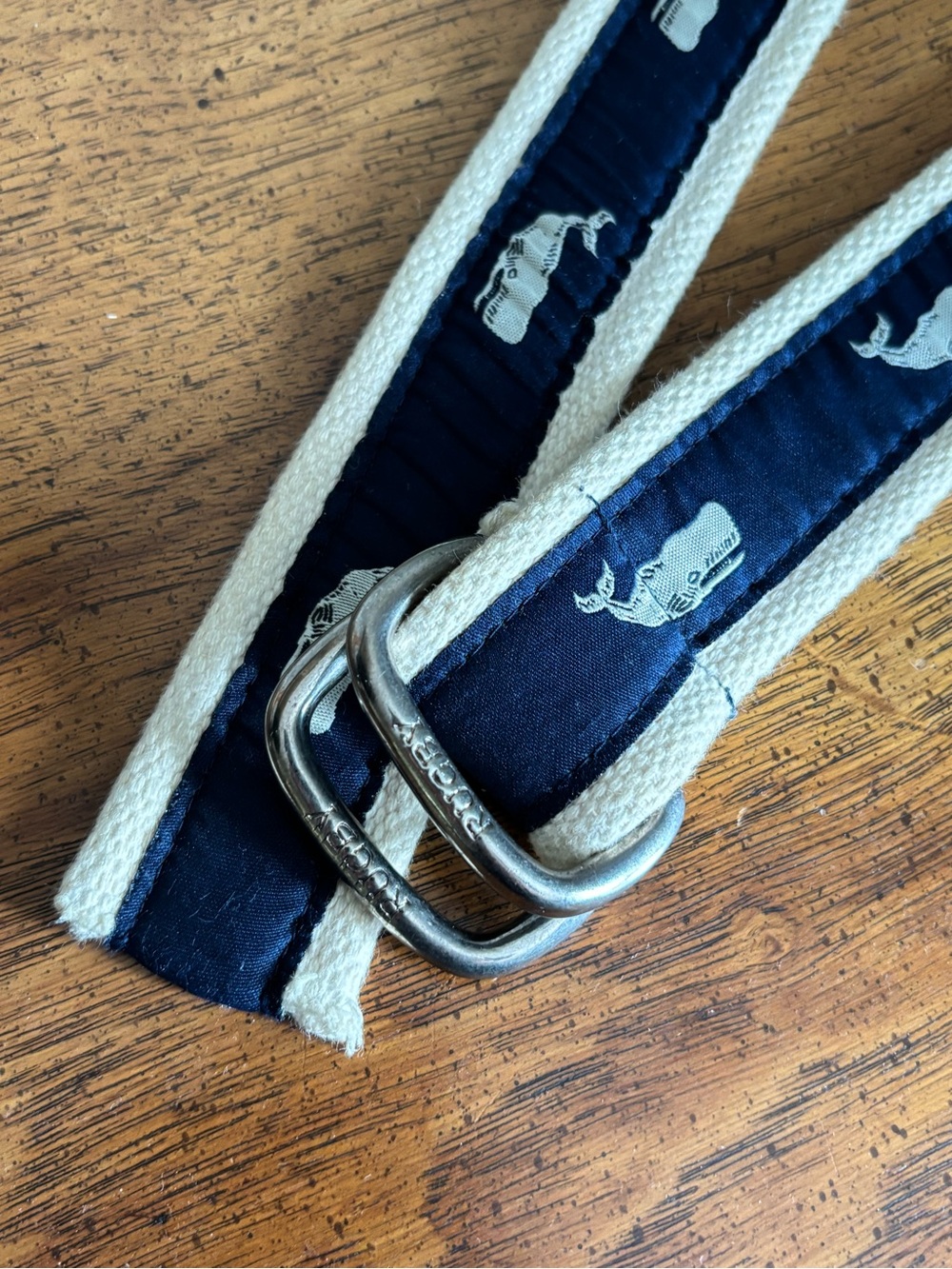 Vintage Rugby Ralph Lauren Embroidered Whale D-Ring Belt 38” Nautical Prep